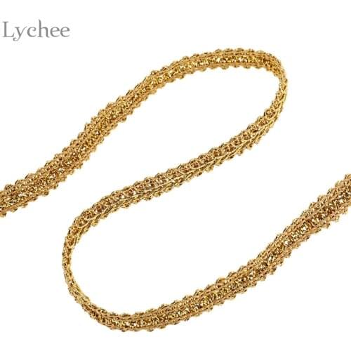 Lychee Life 10 Yards Gold Centipede Lace Trim Clothing Curved Edge Sew Webbing DIY Braided Ribbon Lace Trim