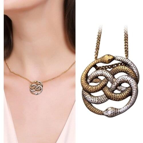 Retro Double Ouroboros Snake Pendant Necklace Chain Statement Necklaces For Women Punk Party Fashion Jewelry Gift