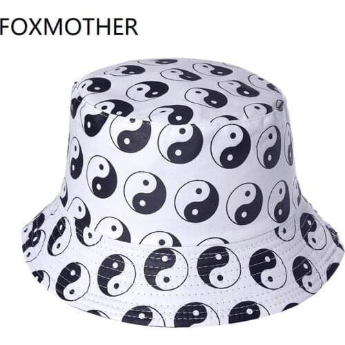FOXMOTHER New Fashion White Tai Chi Chinese Tai Ji Diagram Bucket Hats Fishing Caps Panama Women Mens Hip Hop Gorras Casquette