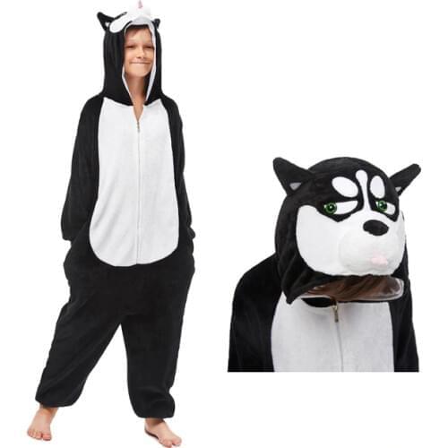 Polyester Husky Pajamas Unicorn Kigurumi Pajama New Full Hooded Winter Pillamas De Animals Children Onesie Kids Black Flannel