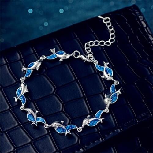 Popular Women Fashion Blue Dolphin Bracelet Chain Jewelry Engagement Party Christmas Gift