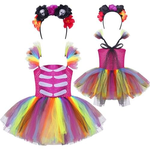 Kid Girls Cosplay Costumes Dress Princess Tulle Tutu Ball Gowns Dresses Theme Party Carnival Clothes with Flower Headband