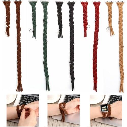 Double Tour Vintage Genuine Leather Strap for Apple Watch Series 5 4 3 2 1 Band for iWatch Woven Wristbands 38mm 40mm 42mm 44mm