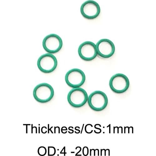 100 PCS FKM Rubber O RING CS1mm x OD 4/5/6/7/8/9/10/11/12/13/14/15/16/17/18/19/20 O-Ring Fluorine O Gasket Sealing Green ORing