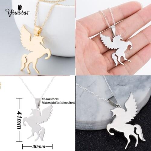 Yiustar Sexy Sterling Stress Unicorn Pendant Necklace Simple Pendants Necklaces For Women Fashion Pegasus Jewelry Best Gifts