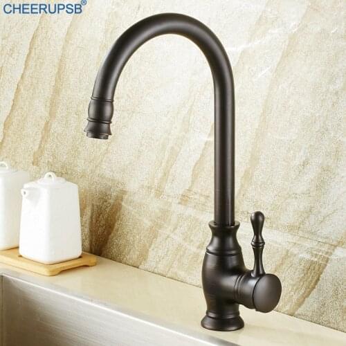 Kitchen Vintage Black Faucet Stream Hot Cold Water Mixer Crane Brass Faucets 360 Rotation Sink Tap Deck Mounted Single Handle K7