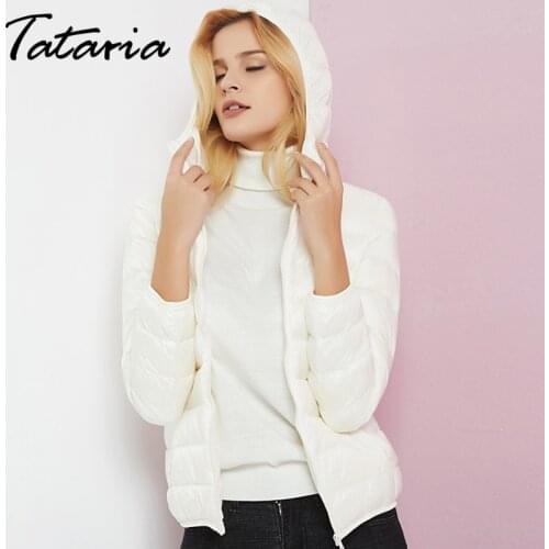 Tataria Winter Coat Women Ultra-light Thin Down Jacket Women White Duck Down Hooded Coat Female Solid Windproof Portable Outwear