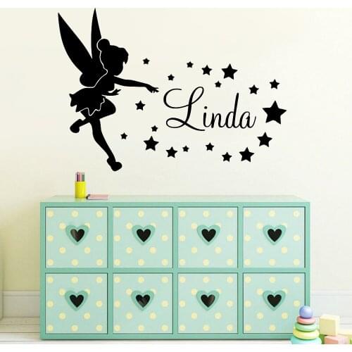 Magical Angel Wall Sticker Personalized Name Vinyl Wall Decals Girls Children Bedroom Wardrobe Ceiling Home Decoration Z230