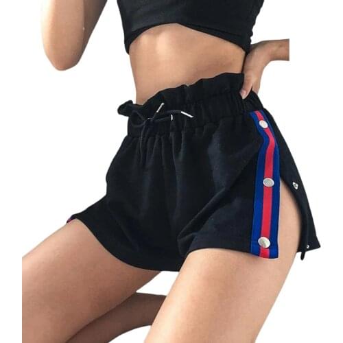 Woman Lace Up Shorts High-Waist Pants, Patchwork Side Split Pleated Slimming Striped Summer Bottoms