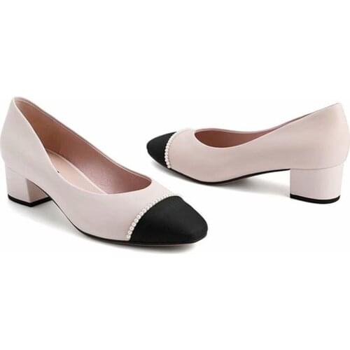 Retro small high-heeled shoes for women spring 2021 pearl new sheepskin coarse single shoes