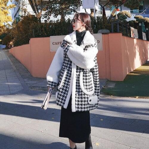 Winter Women Outerwear Vintage Thick Warm Woolen Coats Imitation Lamb Velvet Parkas Plaid Female Loose Oversized Jacket