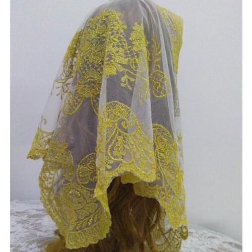 Gold Metallic Embroidery Lace Mantilla for Church Catholic Veil Spanish Lace Mantilla