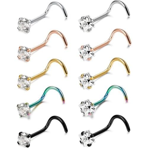 1Pcs Latest Trend of The Stainless Steel Nail Seven L-shaped Set Auger Nasal Glyph Nose Ring Bent Nose Stem Puncture Accessories