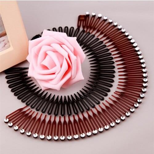 1PC Plastic Full Circle Stretch Diamond Flexible Comb Teeth Headband Headwrap Headwear Headband Women Hair Accessories Decors