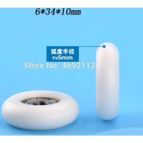 10pcs 6*34*10mm Free shipping rubberized bearing pulley roller 3D printer door and window fittings nylon POM polyacetal pulley