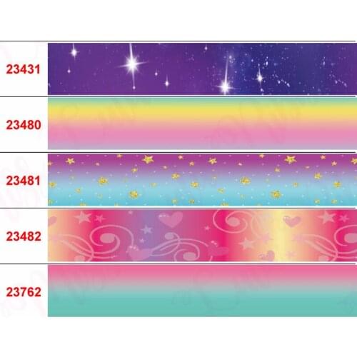 16mm-75mm Gradient Color Series Printed Grosgrain/Elastic Ribbon Star Heart Swirl Graffiti DIY Gift Bowknots 50yards/roll
