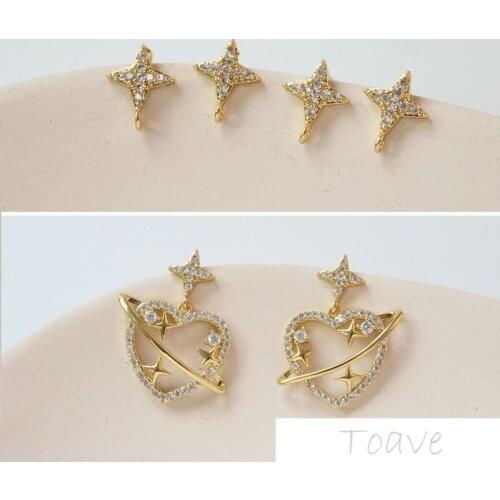 18Ktrue-gold-inlaid Diamond-set pink-heart-hanging pendant diy ear-decoration hand-chain necklace material accessory 2pcs