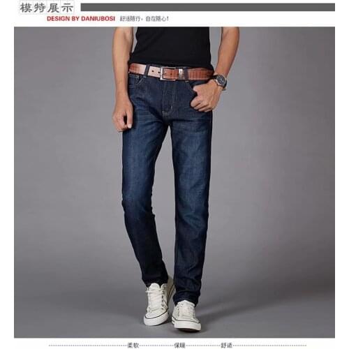 2021 Hot Winter Man Thermal Jeans Fleece Lined Denim Straight Long Trousers Simplicity Casual Versatile Solid Color New