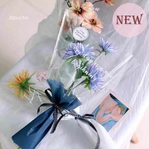 30pcs/lot Transparent English Cellophane Bouquet Bag Single Rose Bag Love Print Flower Wrapping Paper Florist Supplies