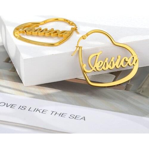 304 Stainless Steel Fashion Letter Big Earrings Heart Custom Name Earrings Female Nameplate Earrings Anti-allergy Jewelry 70mm