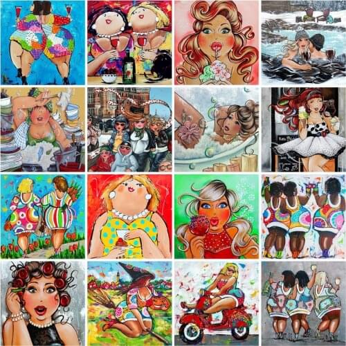 5D Diamond Painting Fat Lady Women Cross Stitch with Bead DIY Cartoon Diamond Embroidery Diamond Mosaic Painting Handmade Gift