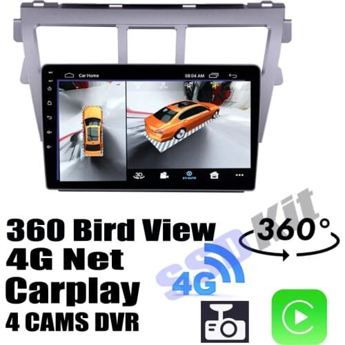 Car Audio Navigation GPS Carplay DVR 360 Birdview Around 4G Android System For TOYOTA Vios Belta XP90 2007~2013