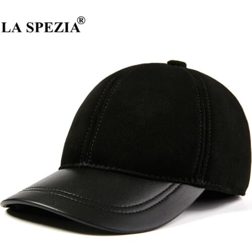 LA SPEZIA Men Women Baseball Cap Genuine Leather Suede Patchwork Dad Hat Solid Black Red Brown Autumn Winter Male Snapback Cap