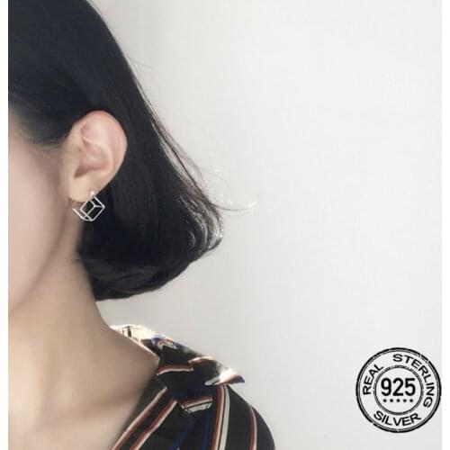 Cube 925 Sterling Silver Earrings For Women Creative Fashion Korea High Quality Geometry Simple Female Party Gift Jewelry INEFFA