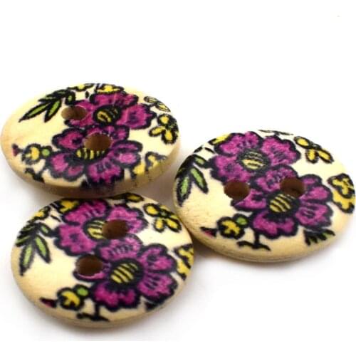 100PCS 15MM Printed Cartoon Flower Wood Buttons Mix Garment Sewing Accessories DIY Scrapbooking Crafts Wooden Button