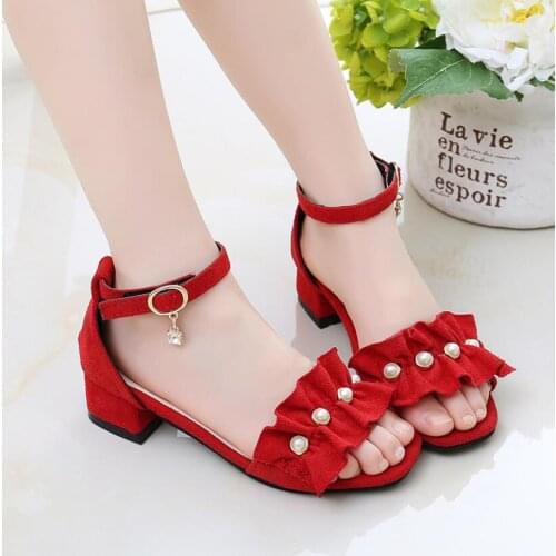 Kids Leather Shoes Girls Wedding Dress Shoes Children Princess Pearl Leather Sandals for Girls Casual Dance Shoes Flat Sandals