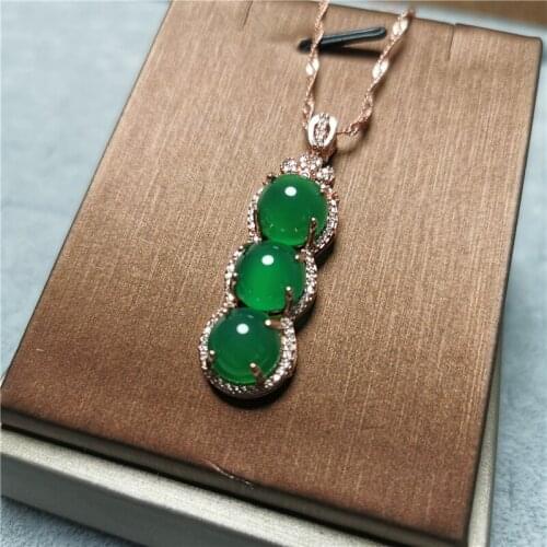 Classic Natural Chalcedony Jade Pendants Necklaces String Beans Rose Gold Sterling Silver 925 Long Necklace Gemstone Jewelry