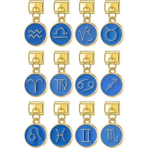 Hapiship 2021 Fashion Original Daisy Blue 12 Constellation Italian Charm Fit 9mm Bracelet Stainless Steel Jewelry Making DJ350