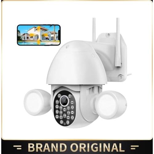 3MP PTZ IP Camera Wifi Outdoor AI Human Detection Audio Wireless Security 4X Digital Zoom Wifi Camera with 2 Floodlights SC002