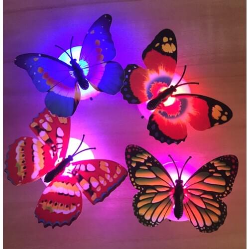 6pcs/lot Artificial Butterflies Flashing LED Butterfly Night Light Baby Bedside Lights with Sticker for Home Wall Decoration