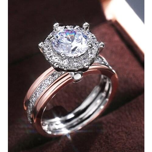 Dainty Rose Gold Silver Color Wedding Ring Vintage Female White Round Zircon Rings For Women Luxury Zircon Stone Engagement Ring