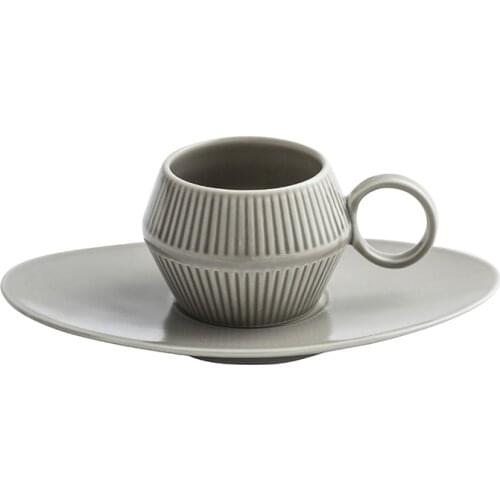 Nordic Style Roman Vertical Stripes Ceramic Espresso Mug Saucer Kit Cafe Shop Afternoon Tea Small Latte Coffee Cup And Dish Set