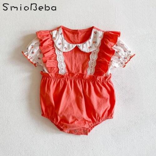 Summer Newborn Baby Girl Jumpsuits Orange Flower Flying Sleeve Short Sleeve Hatsuit Roupa Recem Nascido Korean Style Rompers Kid