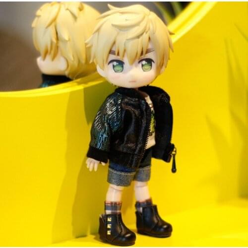 OB11 doll shoe size fashion versatile rounded head rivet ankle boots versatile leather shoes yellow black and white coffee etc