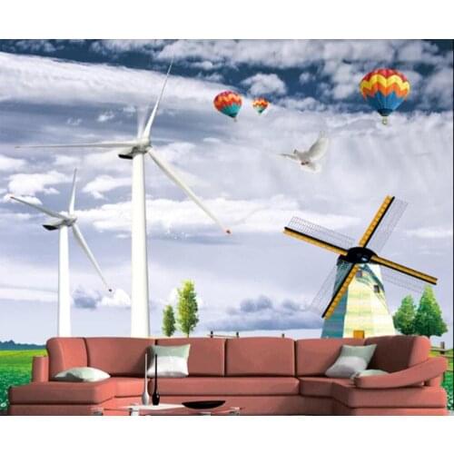 XUE SU Wall covering custom wallpaper mural 3D modern windmill landscape painting TV background wall