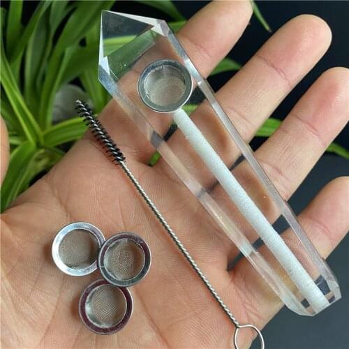 Natural Quartz Smoking Pipe Crystal Point Wand Healing Crystal gemstoneWith Metal Filter wholesale price