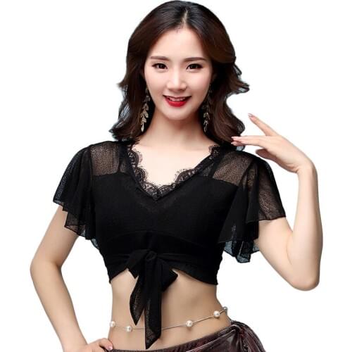 New Sexy Soft Lace Dancewear Belly Dance Costume Yoga Blouse Top variety of ways to wear Top Flared Blouse