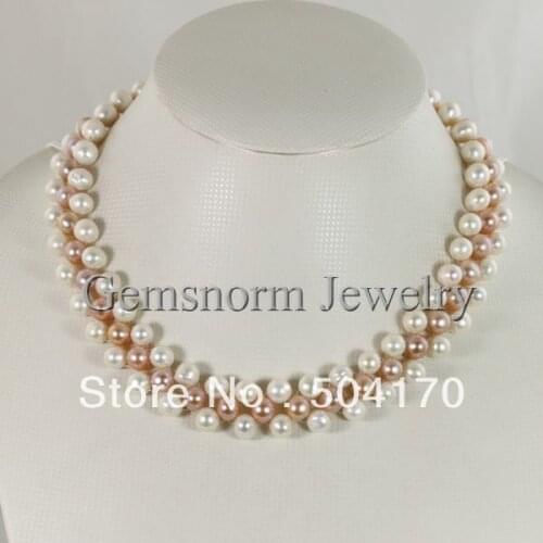 New Handmade Cultured Freshwater Pearl Necklace 8-9MM Weaved Layers Pearl Party Necklace Jewelry Free Shipping FP150