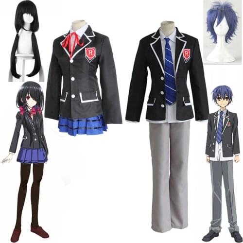 Anime DATE A LIVE Itsuka Shido Cosplay Costumes Tokisaki Kurumi Jacket Skirt School Uniform Synthetic Wig Hair Men Boys Girls