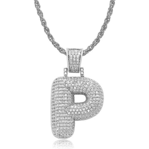OMYFUN Factory Price Custom Bubble Letter P Rope Chain Pendants Necklaces Mens Charms Cubic Zircon Iced Pave Hip Hop Jewelry
