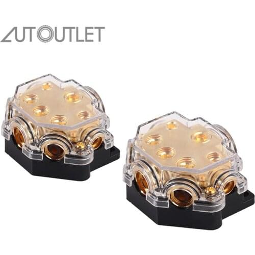 AUTOUTLET FOR 0 Gauge in (1)2/(2)4/(2)8 Gauge Out 5 Way Amp Copper Power Distribution Block for Car Audio Splitter