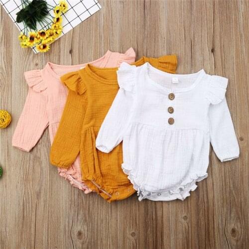 Newborn Baby Girls Sleepsuit Baby Ruffles Button Rompers 2019 Infant Baby Clothes Long Sleeve Newborn Jumpsuits Baby Pajamas
