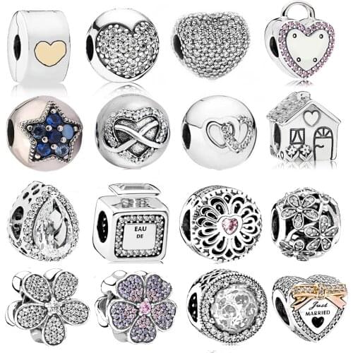 Pave Purple CZ Primrose Charms Beads 100% Real 925 Sterling Silver Jewelry Flower Bead Fit Brand Bracelets DIY Accessories