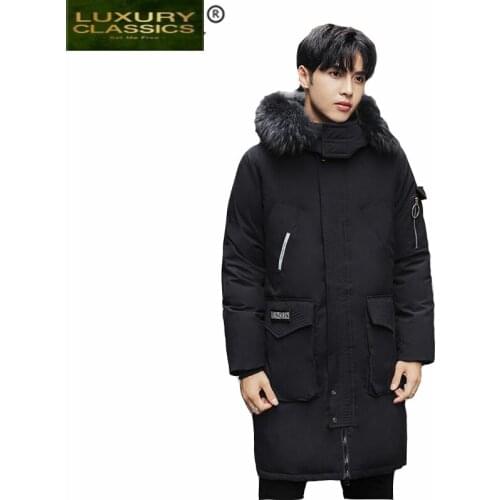 Down Mens Winter Warm Jacket Large Fur Hooded Brand Clothing 2021 Korean Long Thick Ducn Down Coat Overcoat Hiver LW1653