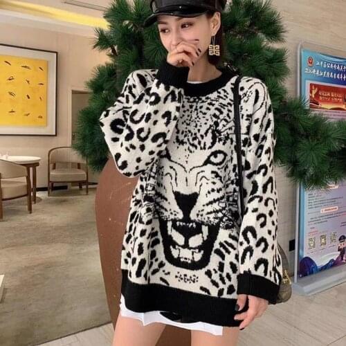 2020 No Logo Factory Price Animal Printing Sweater Pullover Womens Fashion Long Sleeve Autumn Winter Knitting Jumper