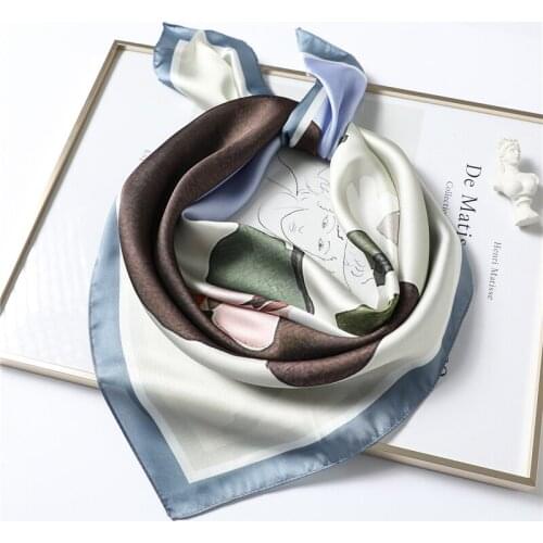 Cute Print Square Scarf For Women Neckerchief Female Headscarf Satin Silk Shawl Foulard Hijab Hair Bands Headband Wraps Bandana